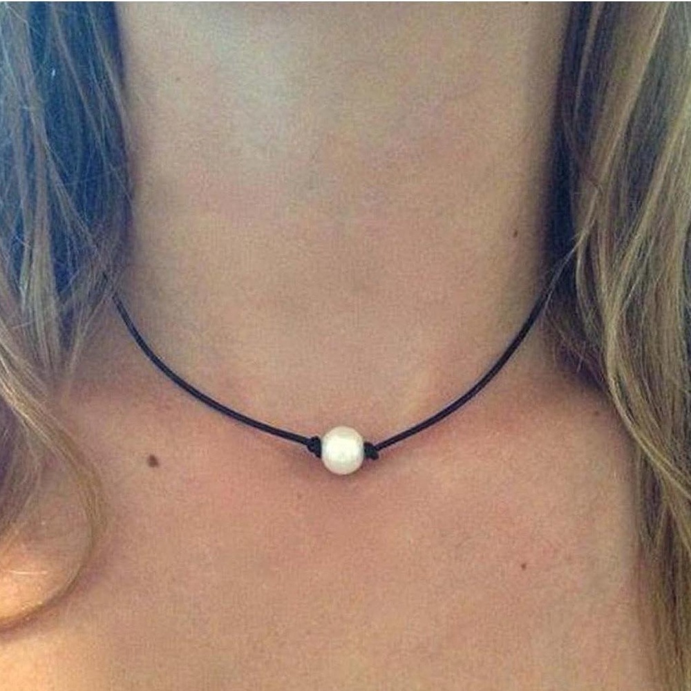 Single Pearl Adjustable Choker Necklace 14 Inch Womens jewelry